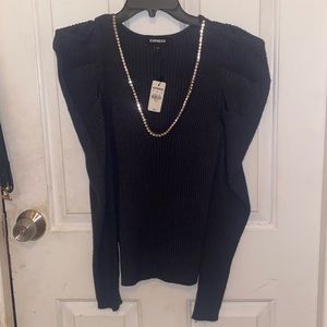 NWT Express Puffed Shoulder Rhinestone trim neckline